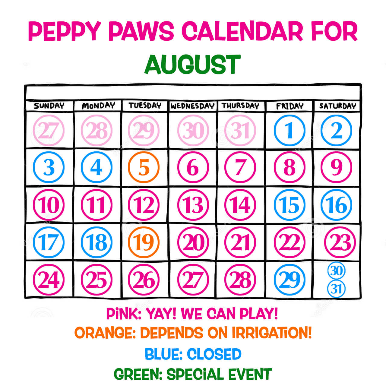 Peppy Paws Calendar for August