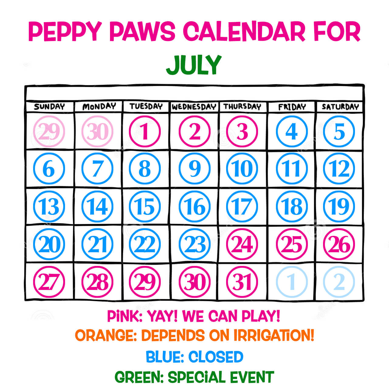 Peppy Paws Calendar for July